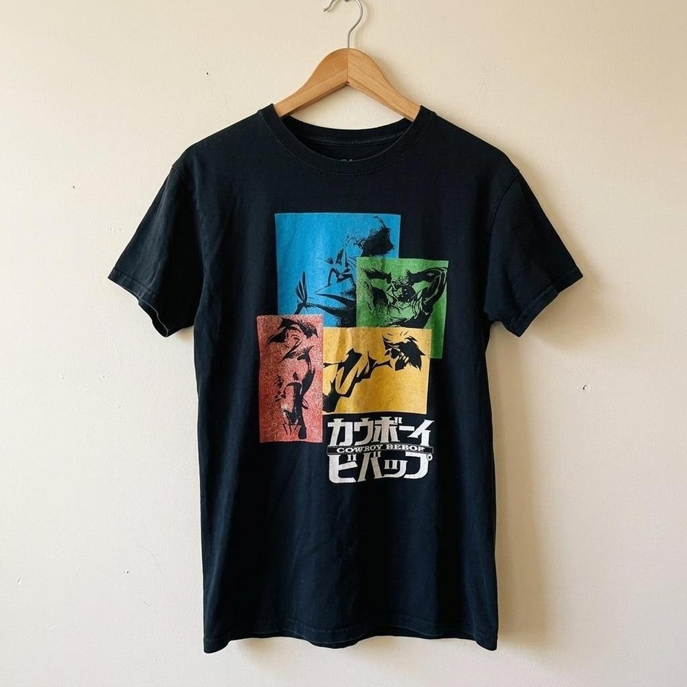 Cowboy Bebop Shirt Mens Small Black Anime Spike Faye Jet Ed Logo Tee